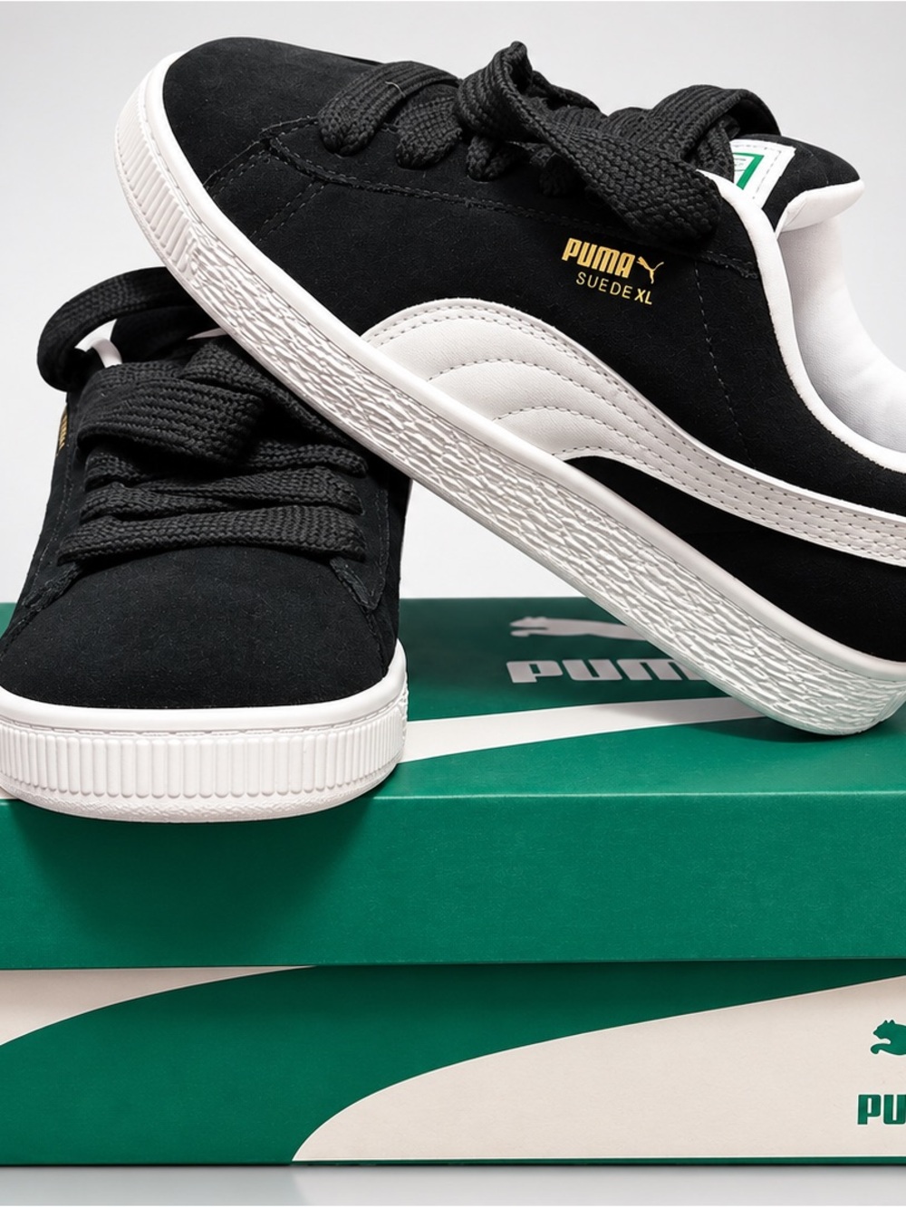 PUMA Kids Suede XL Black with White Stripe Sneakers